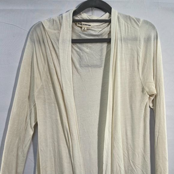 Zenana Outfitters White Thin Open Drape-Front Cardigan Long Sleeve Women Medium - Picture 4 of 9